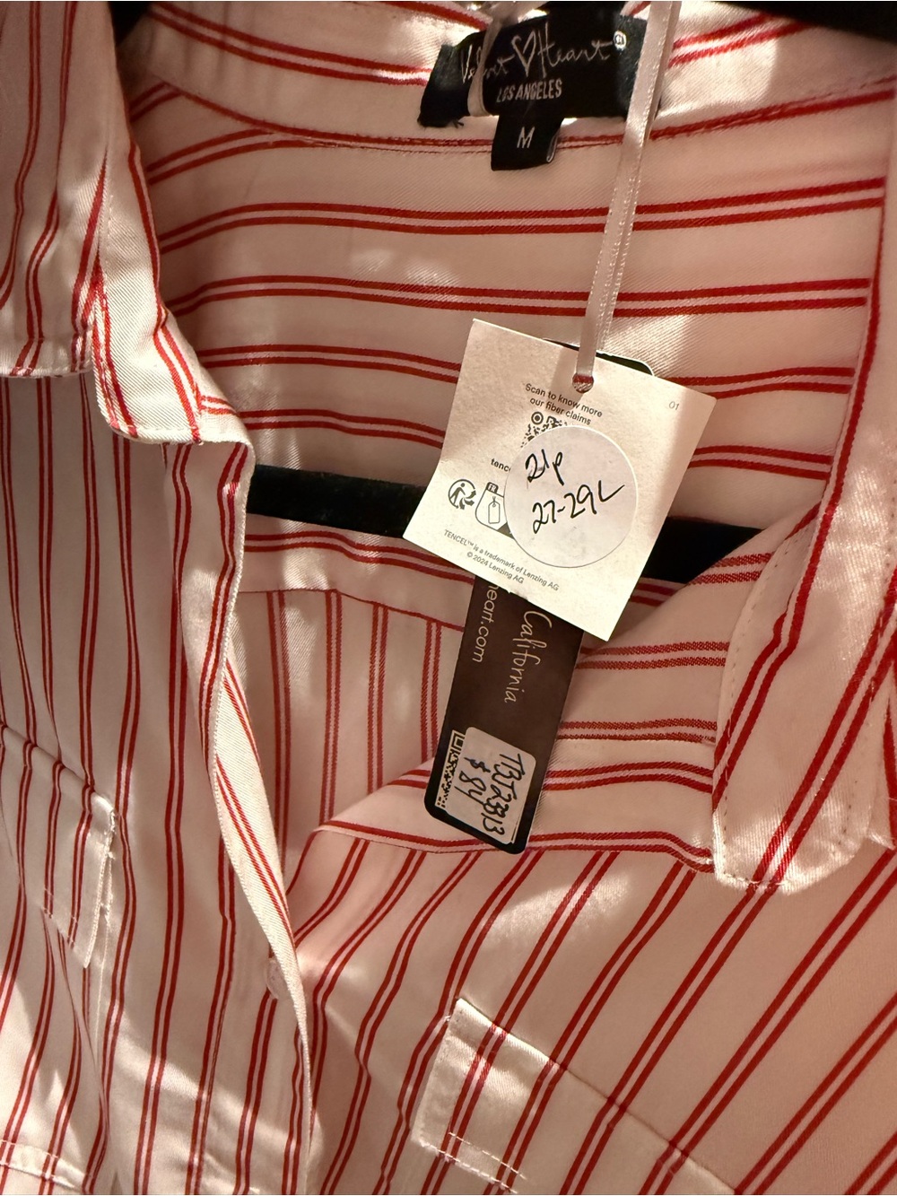 Join me live! Red & White Striped Women's Button-Down Shirt